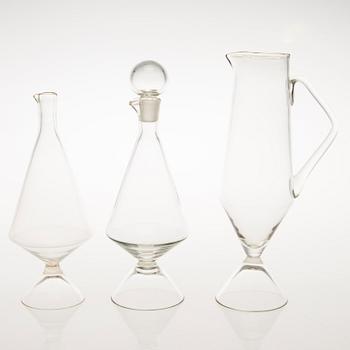 TAMARA ALADIN, KARAFFER, 3 st, glas, X-serien, Riihimäen Lasi 1961-64. Modellerna formgivna 1961.