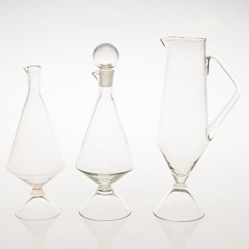 TAMARA ALADIN, Three clear glass decanters of the X-series, Riihimäen Lasi 1961-64. Models designed in 1961.