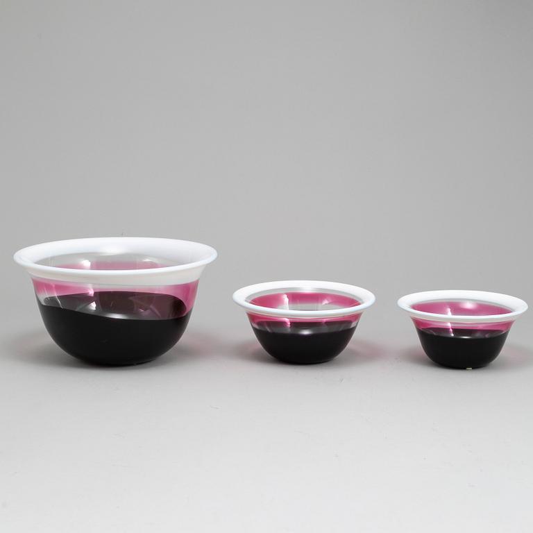 ERIK HÖGLUND, three glass bowls from Strömbergshyttan.