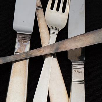 BESTICKSERVIS, silver,42 delar. "Rosenholm", GAB, Stockholm, 1900-talets mitt. Vikt ca 1000g.