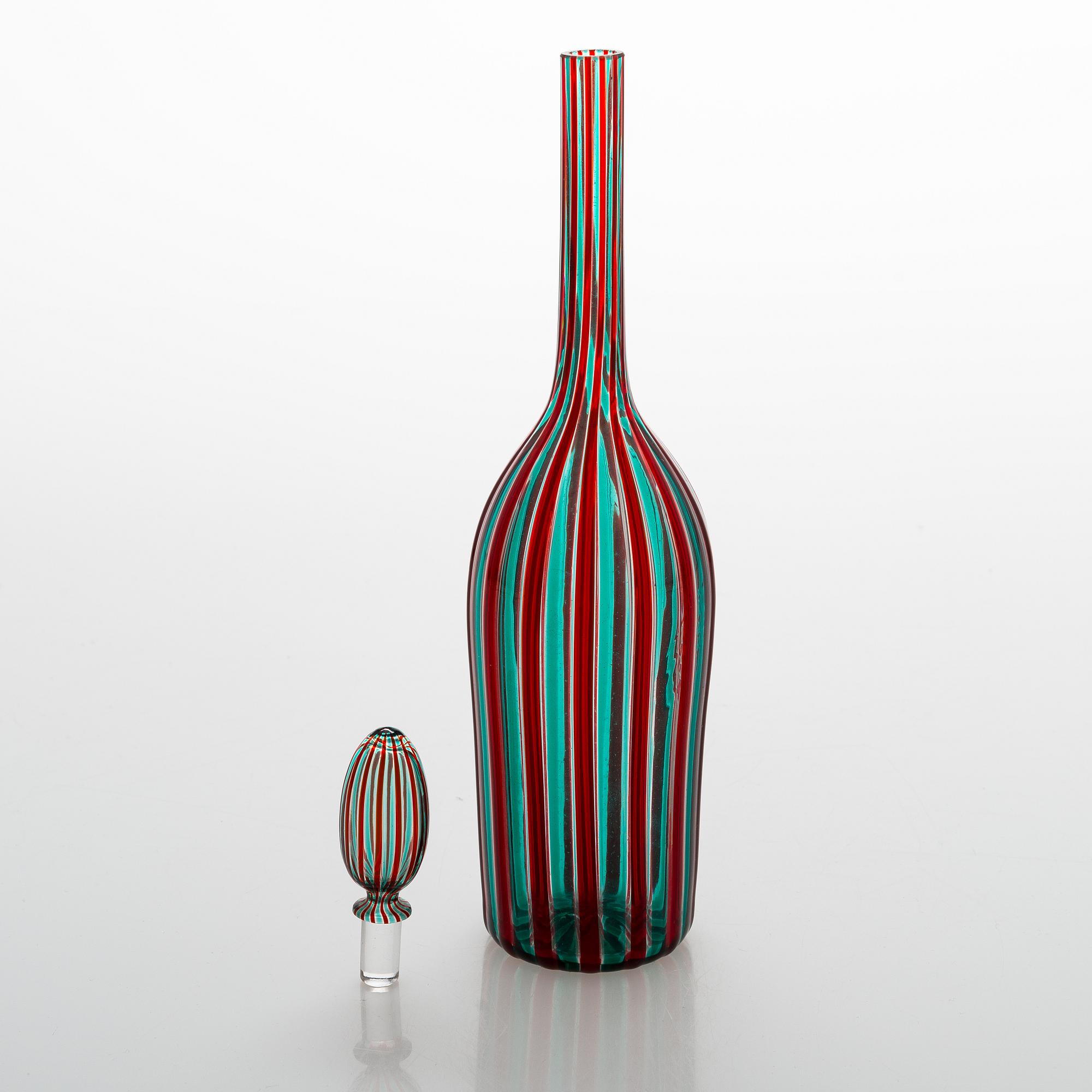 Paolo Venini, A canne bottle with stopper, labeled Venini No. 4479, Murano, Italy, 1950s.