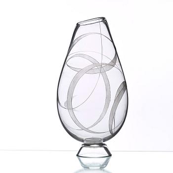 Vicke Lindstrand, an engraved glass vase, Kosta 1950's.