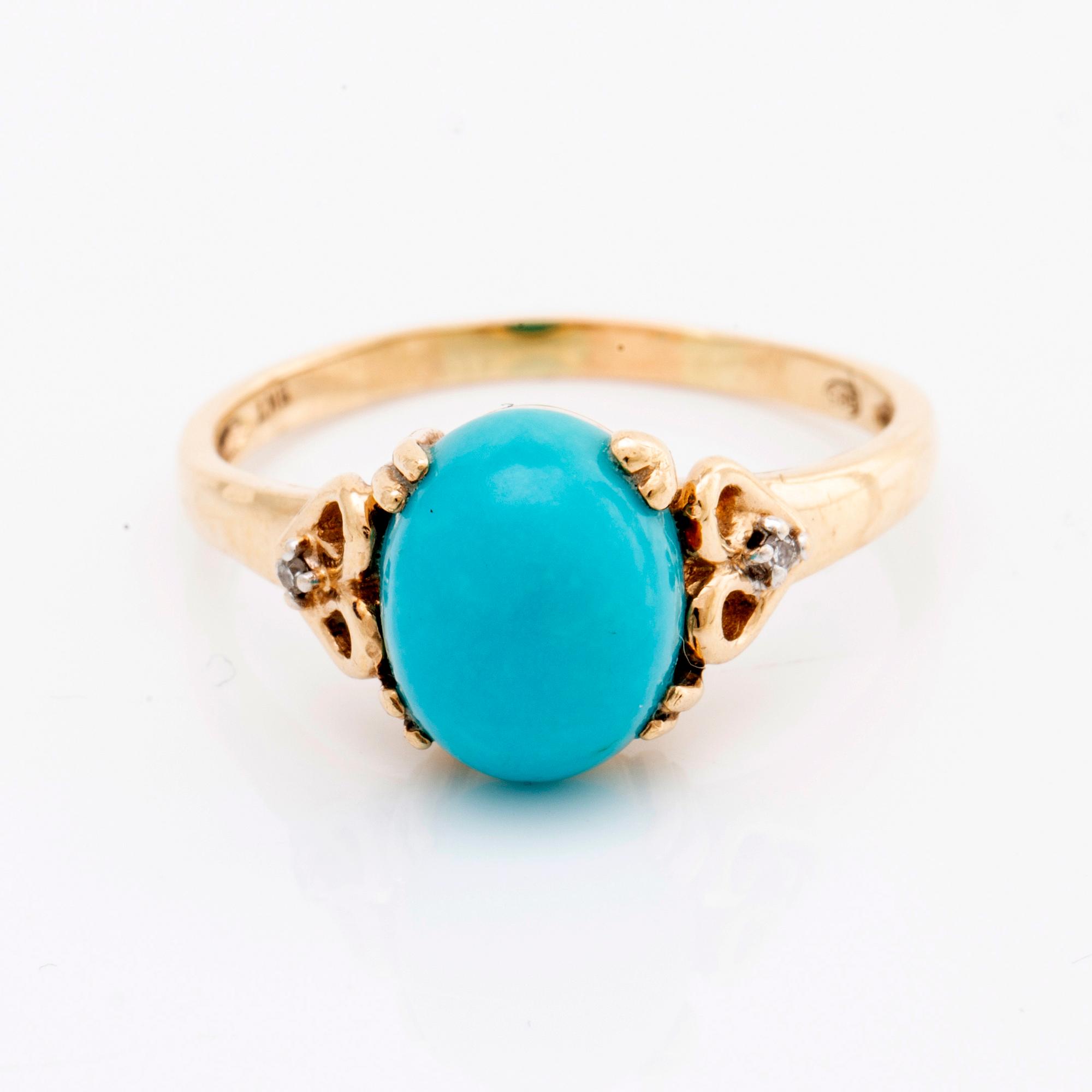 EARRINGS 14 K gold turquoises, diamonds approx 0,01 ct.