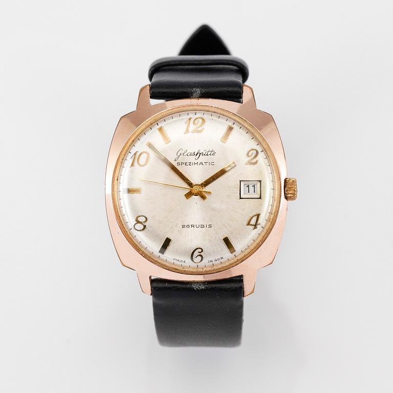 ARMBANDSUR, guld på stål, "Spezimatic", Glashütte, 1900-talets mitt.