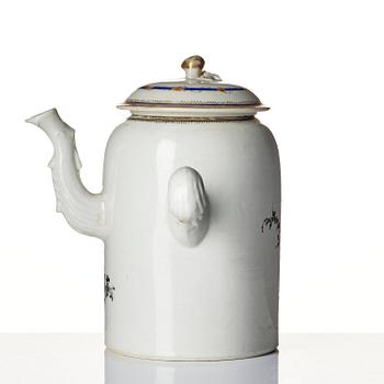 A set of 10 'European Subject' custard cups with covers and a coffeepot with cover, Qing dynasty, Jiaqing (1796-1820).