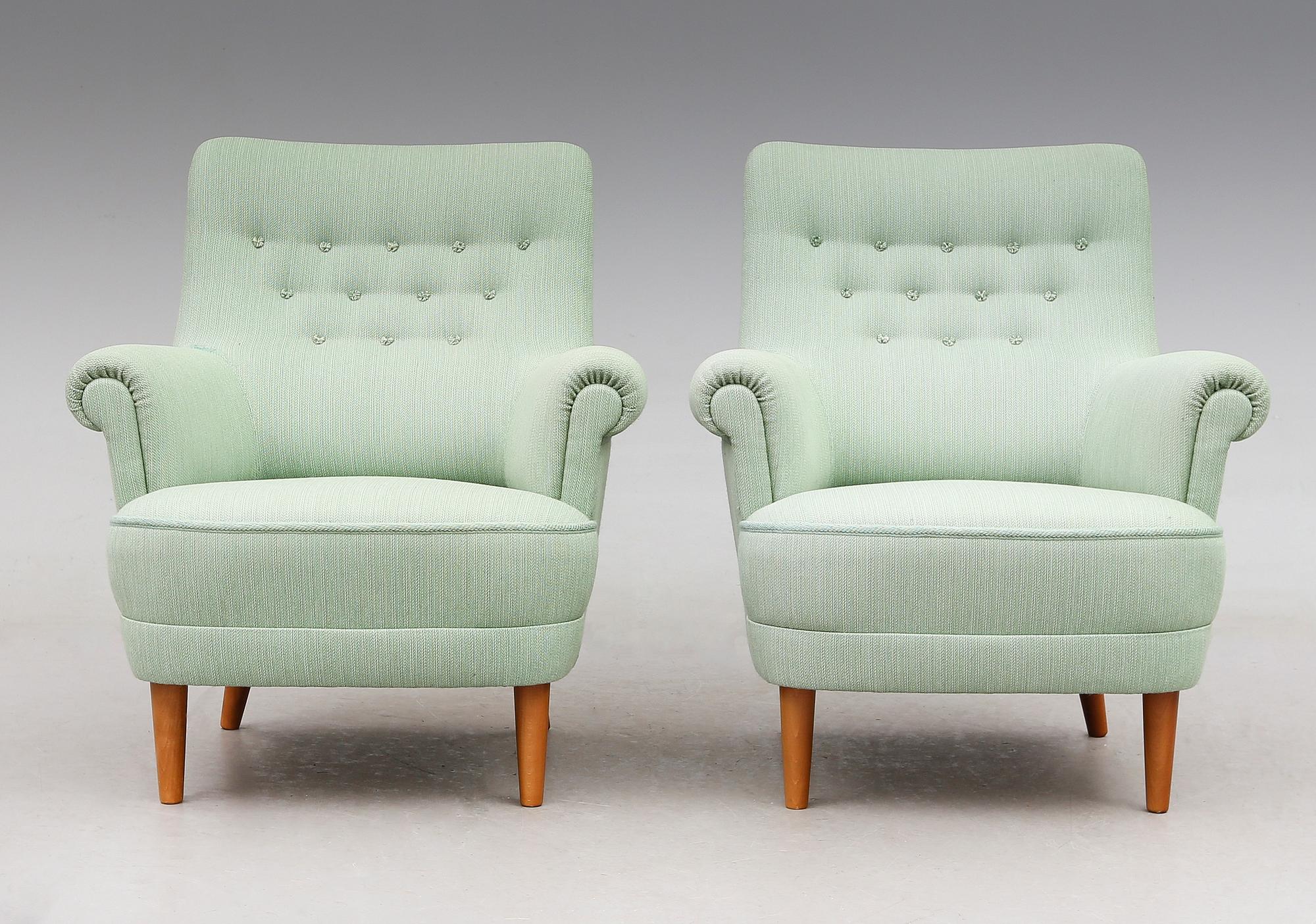 FÅTÖLJER, 1 par, "Hemmakväll", Carl Malmsten, O.H. Sjögren, Tranås, 1900-talets andra hälft.