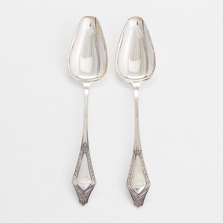 Ilmari Saha, a 12-piece set of silver table spoons in original boxes, Pori, Finland 1927-31.