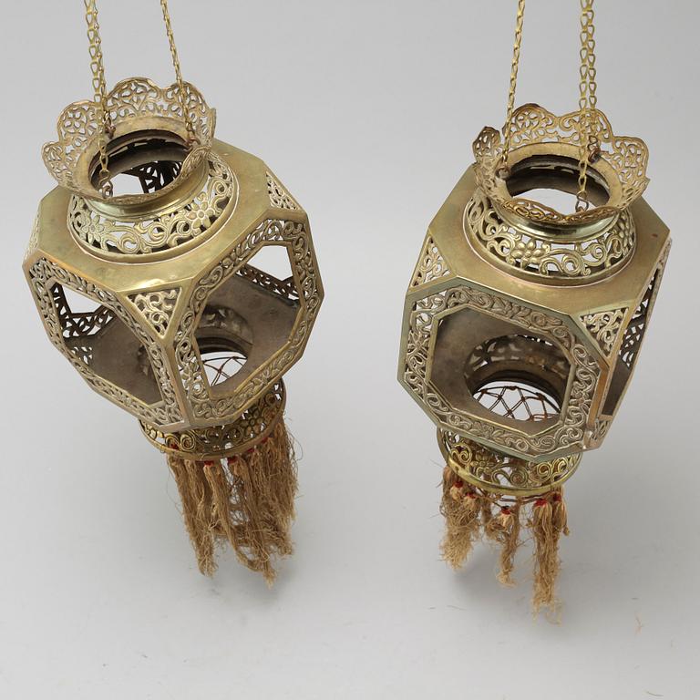 A pair of brass lanterns, China, 20th Century.