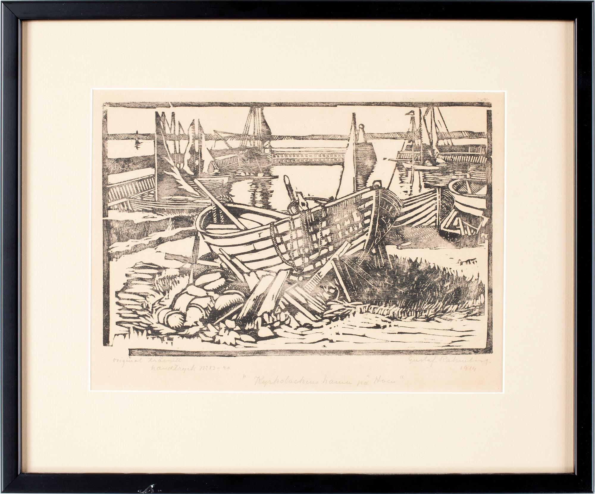 GUSTAF RAHMBERG, ett par, Träsnitt, sign.