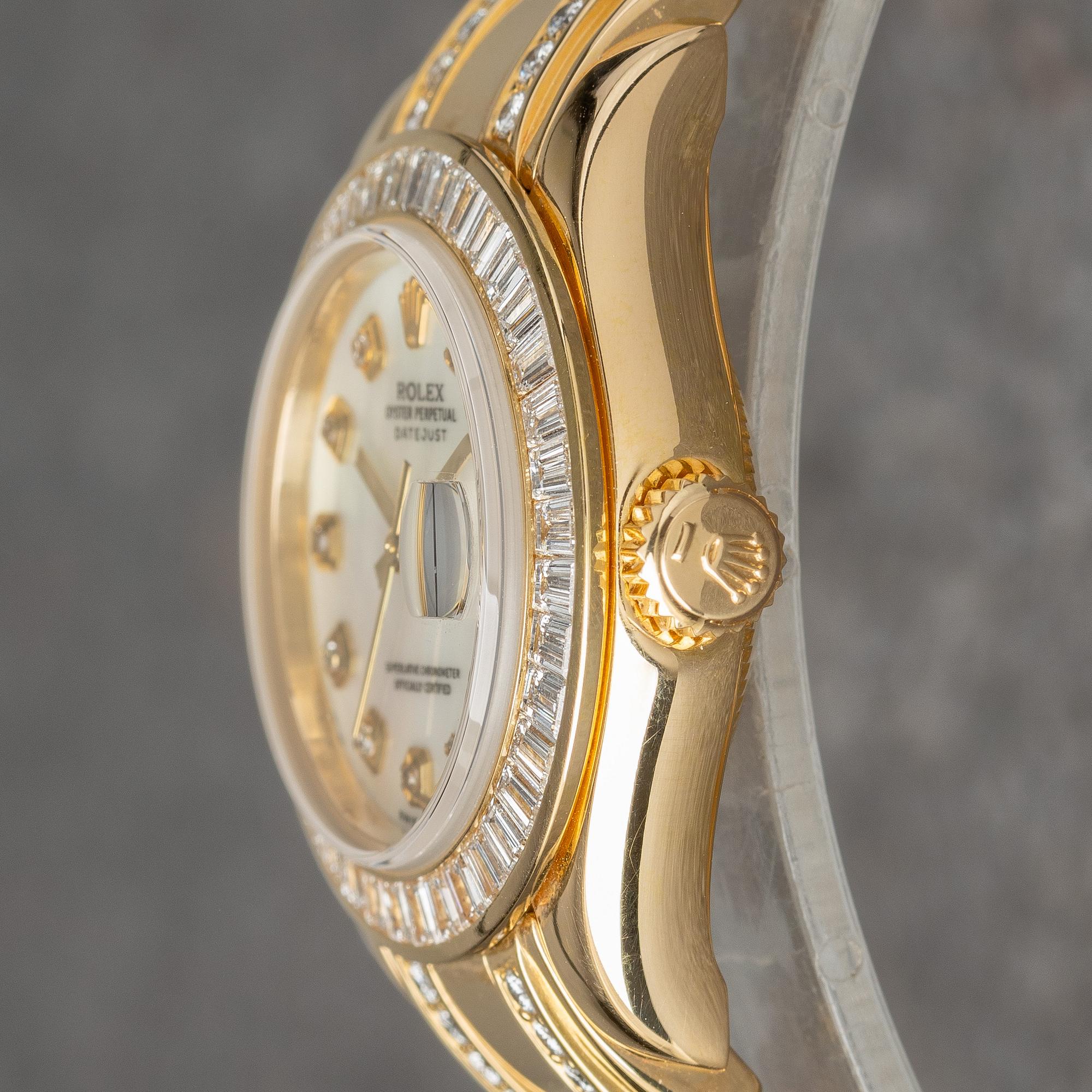 Rolex, Datejust, Pearlmaster, "Baguette Bezel", "Diamond-Set Bracelet", "MOP Dial", ca 1995.