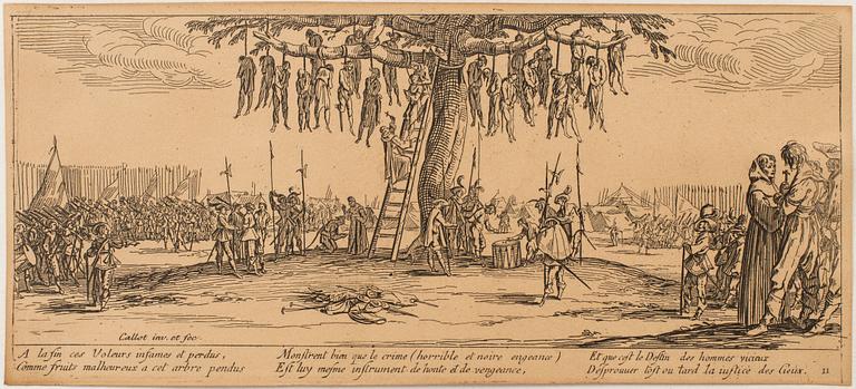 JACQUES CALLOT, Book, collection of 18 etchnings from Les miseres et les mal-hevrs de la gverre. 1633, later edition.