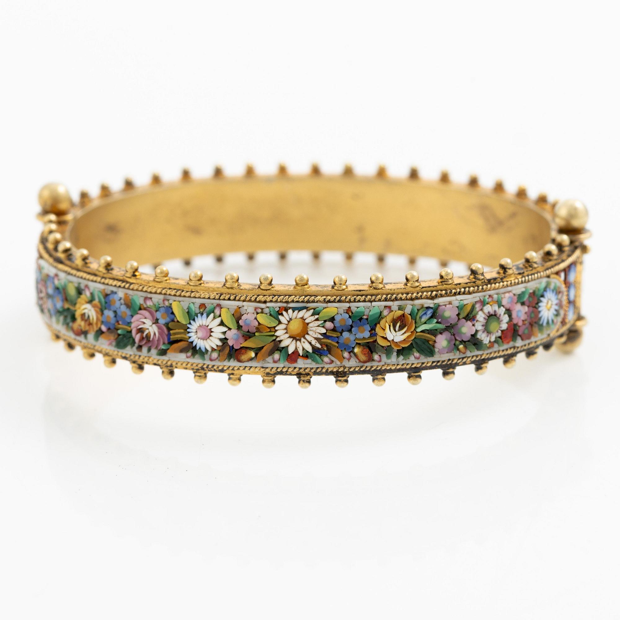 A gold plated micromosaic bangle, Victorian.