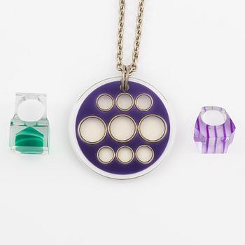 Siv Lagerström, rings 2 pcs and a necklace, acrylic plastic.