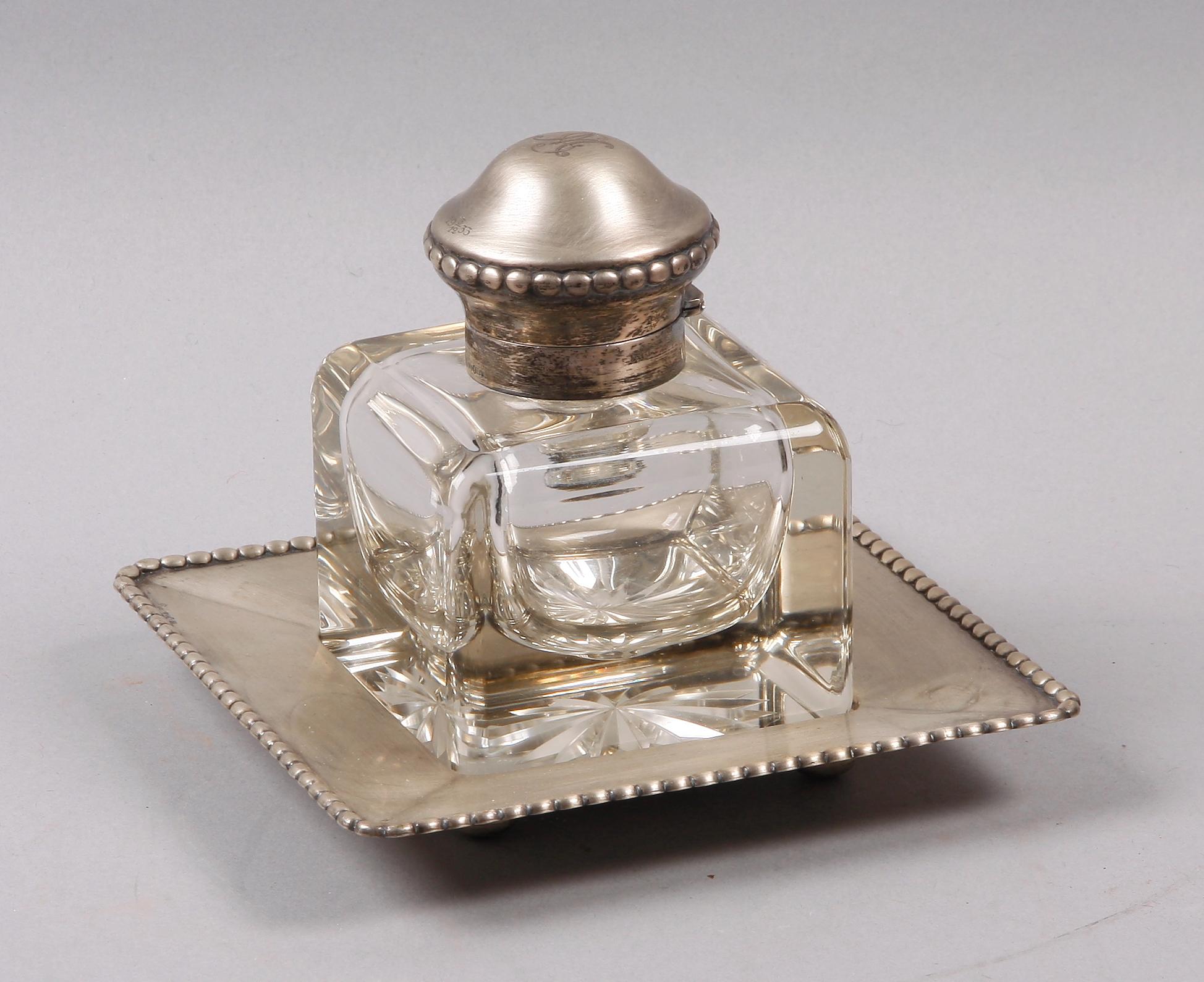 BLÄCKSTÄLL, glas och silver. CG Hallberg, Stockholm 1923.