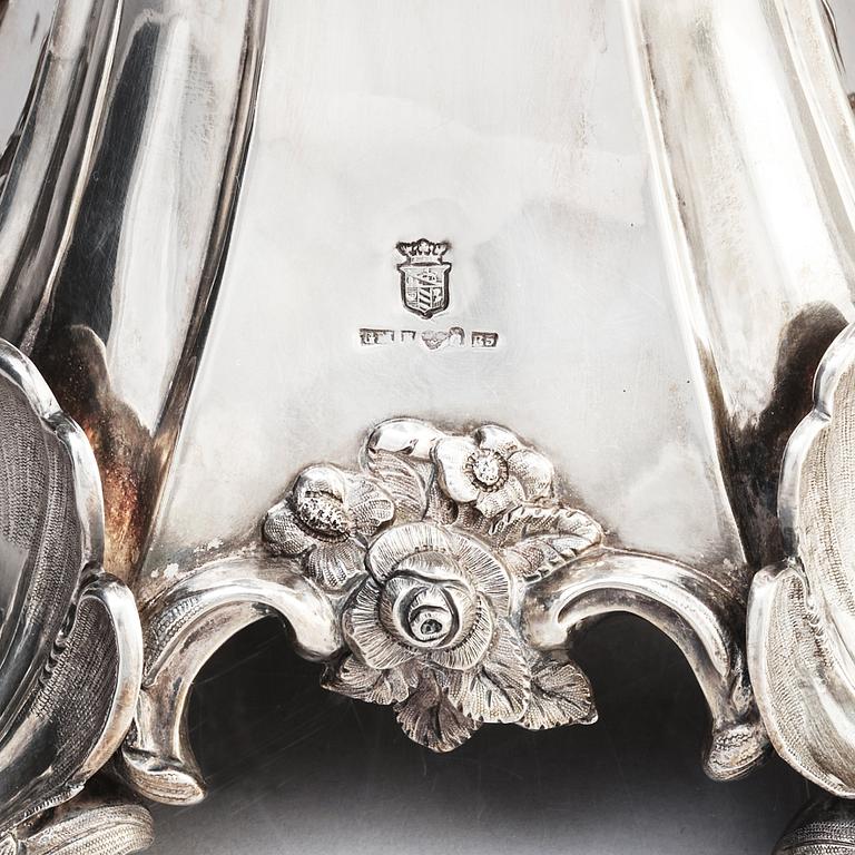 A pair of Swedish silver candelabra, mark of Gustaf Möllenborg-Féron, Stockholm 1856.