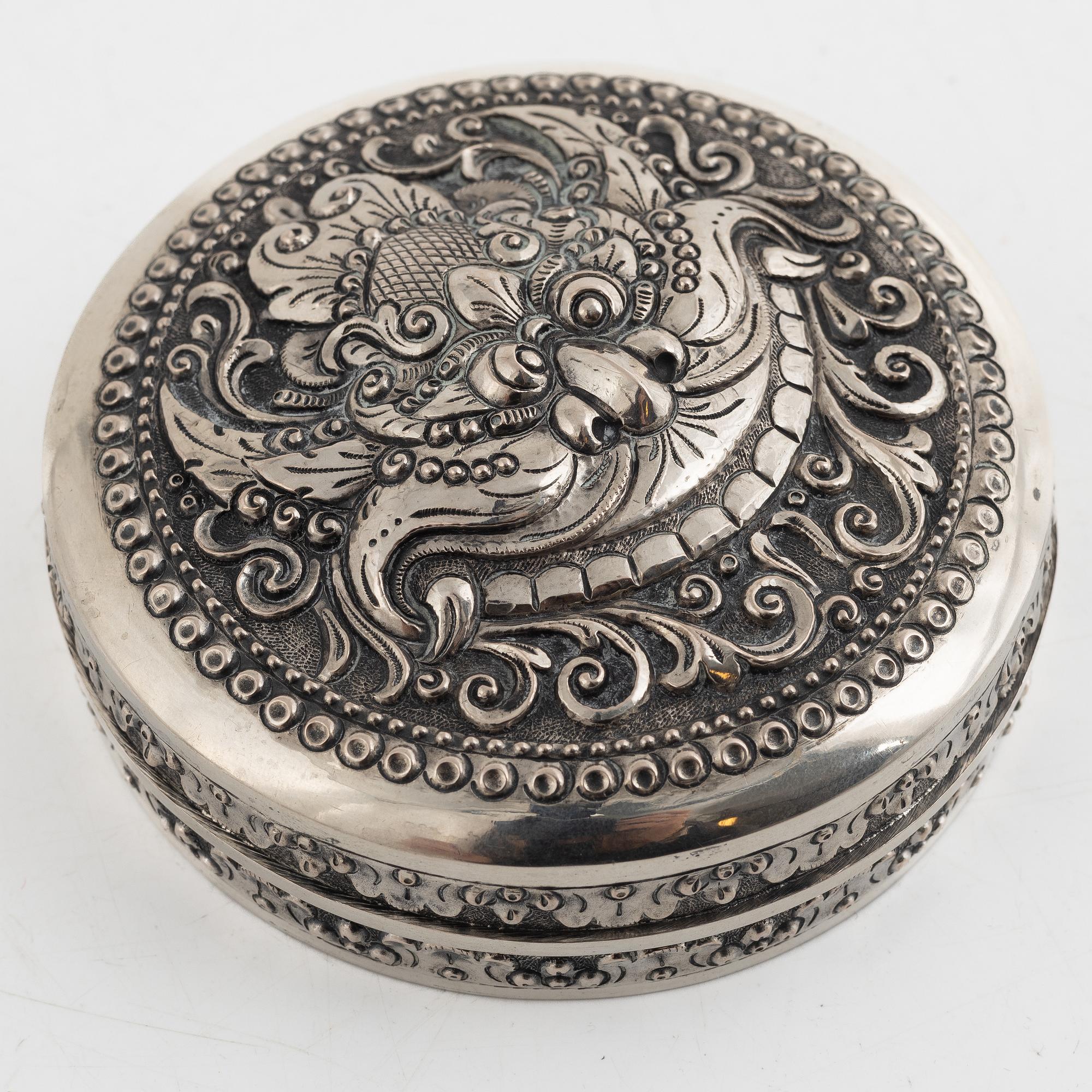 A silver bowl and a box with cover, including Denmark, mid 19th Century.