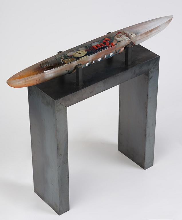 Bertil Vallien, a unique sand cast glass sculpture of a boat, Kosta Boda, Sweden.