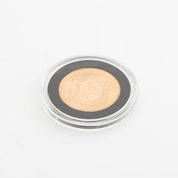 Guldmynt Sverige, Oscar II 20 kr, 1874, felpräglat.