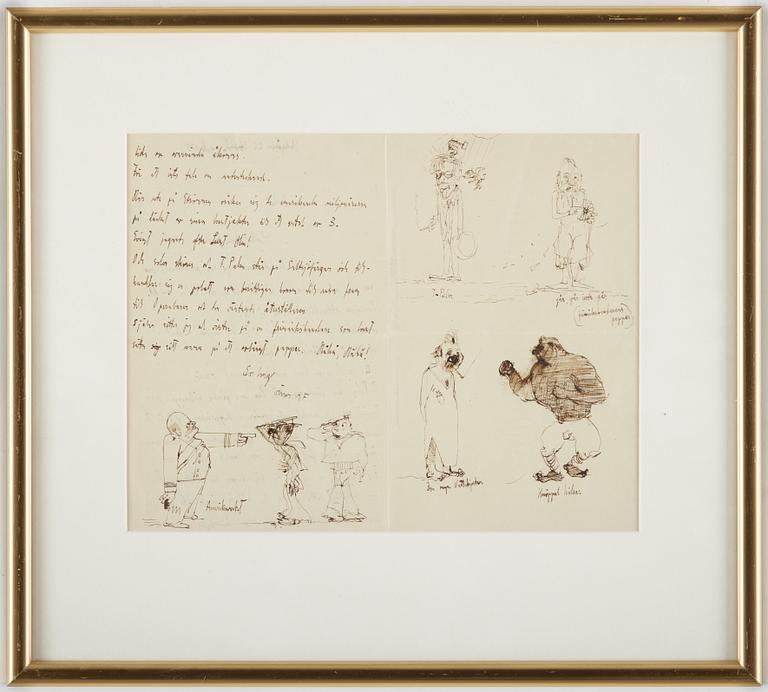 Axel Fridell, letter and drawings, signed, juli 1931.