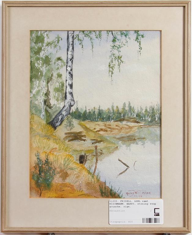 FRIDELL, AXEL samt WICHMANN, HARRY, etsning resp gouache, sign.