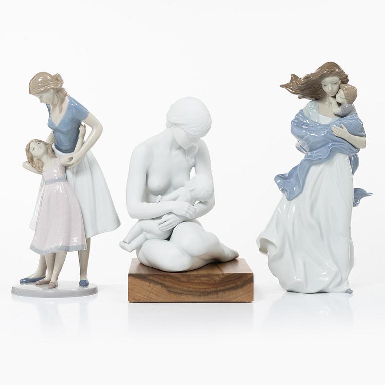 Lladró, figuriner, 3 st, "A nurturing bond", "Loving touch" och "Want to be like you", Spanien.