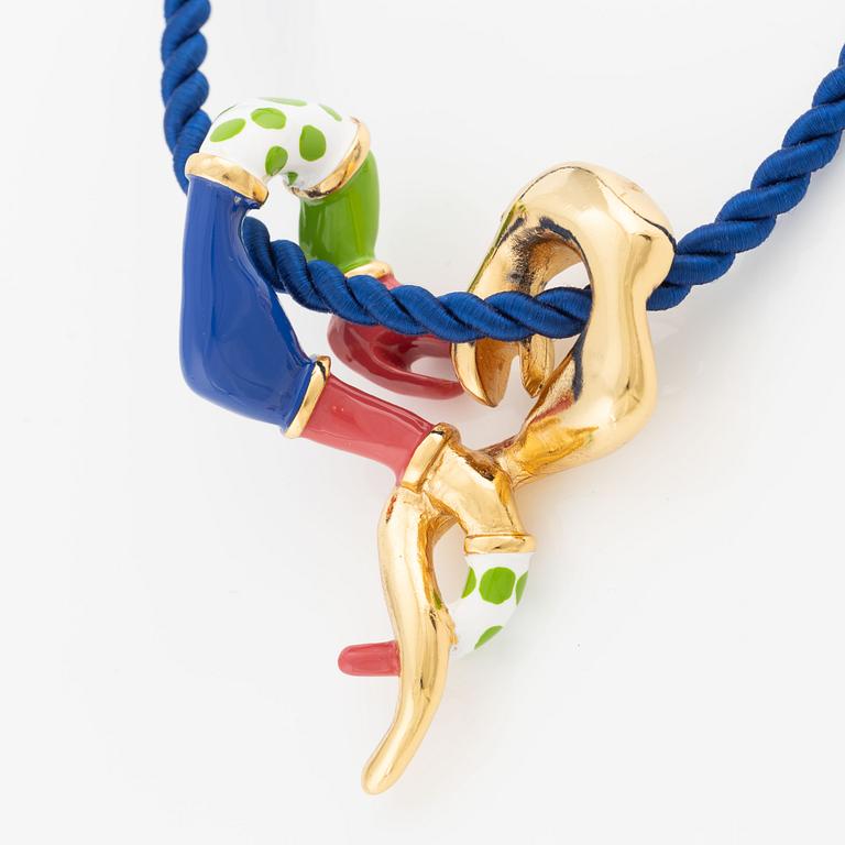 Niki de Saint Phalle pendant in yellow metal with enamel "Dance of the Snakes".