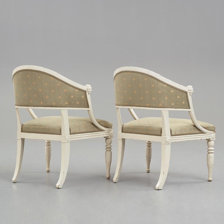 A pair of late Gustavian armchairs, early 19th century.