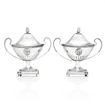 A pair of Gustavian silver sugarbowls, mark of Mikael Nyberg, Stockholm 1791.