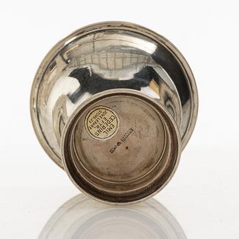 Five silver beakers and a salt cellar, including mark of Gustaf Jansson, CG Hallberg, Stockholm 1960.