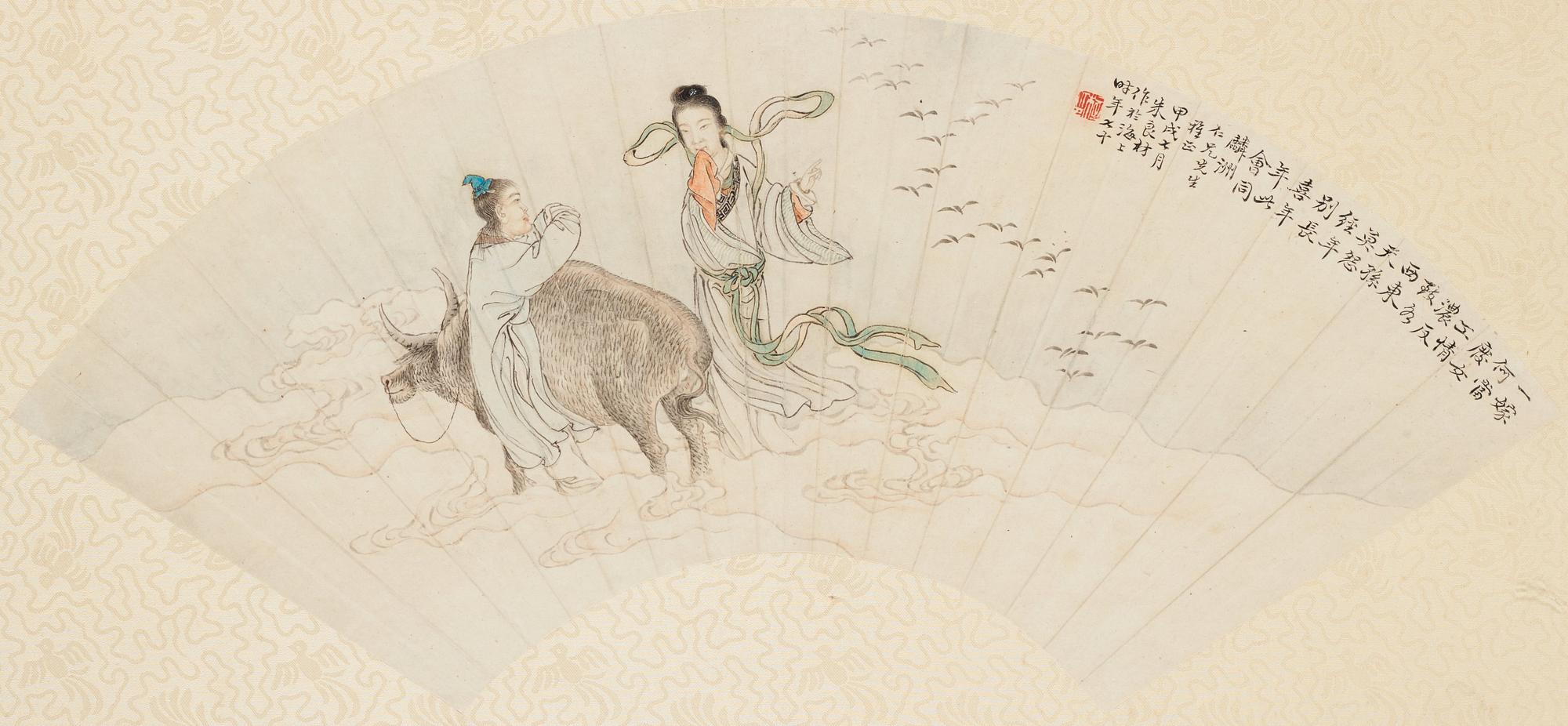 Two fan paintings by unknown artist, late Qing dynasty, circa 1900.