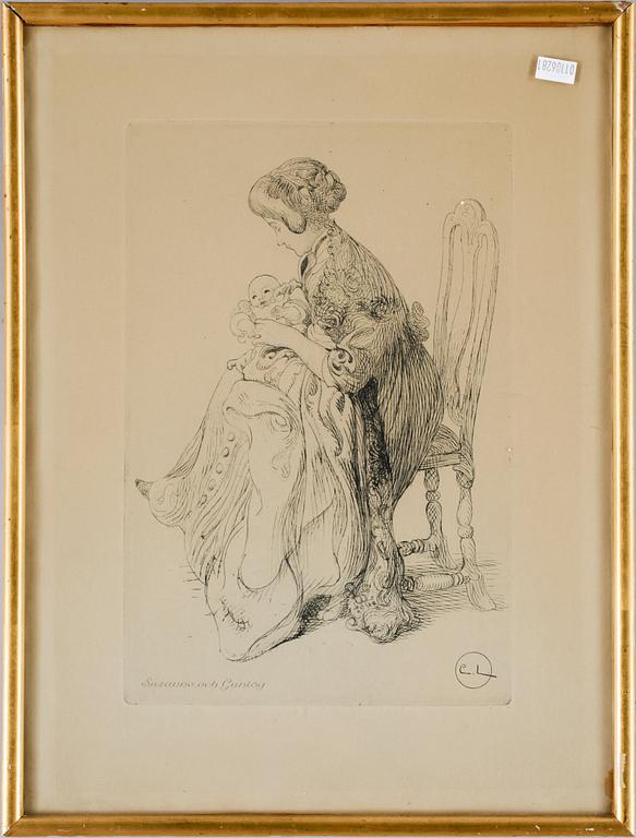 CARL LARSSON, etsning, plåtsign.