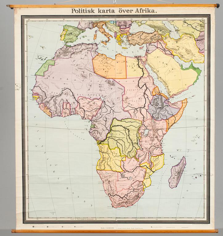 KARTA, "Afrika" politiskt karta, Norstedt & söner.