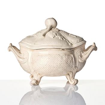 A Swedish cream ware tureen with cover, Marieberg, 18th century.