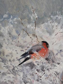 Mosse Stoopendaal, Bullfinches in a winter landscape.