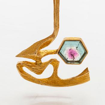 Björn Weckström, an 18K gold 'Nymph's Eye' necklace with a tourmaline. Lapponia.