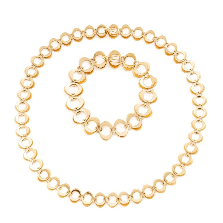Theresia Hvorslev, en collier och ett armband, 18K guld, Falköping 1969.