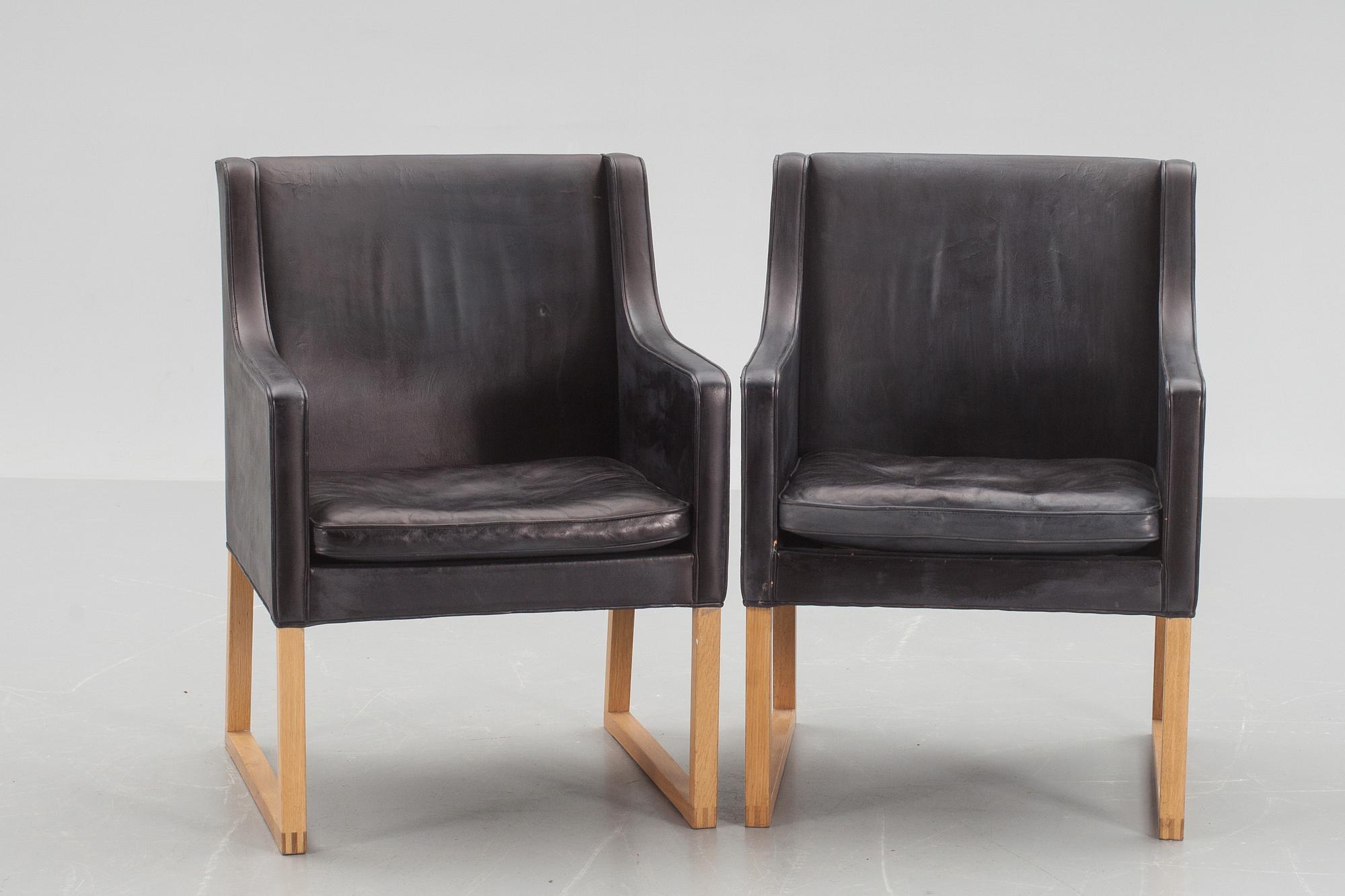 FÅTÖLJER/KARMSTOLAR, ett par, Börge Mogensen, Fredericia stolefabrik, Danmark. 1900-talets andra hälft.