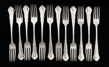 BESTICK, 80 delar, silver, "Chippendale", Kultakeskus, Tavastehus, 1950-tal. Totalvikt utan knivar ca 1963 g.