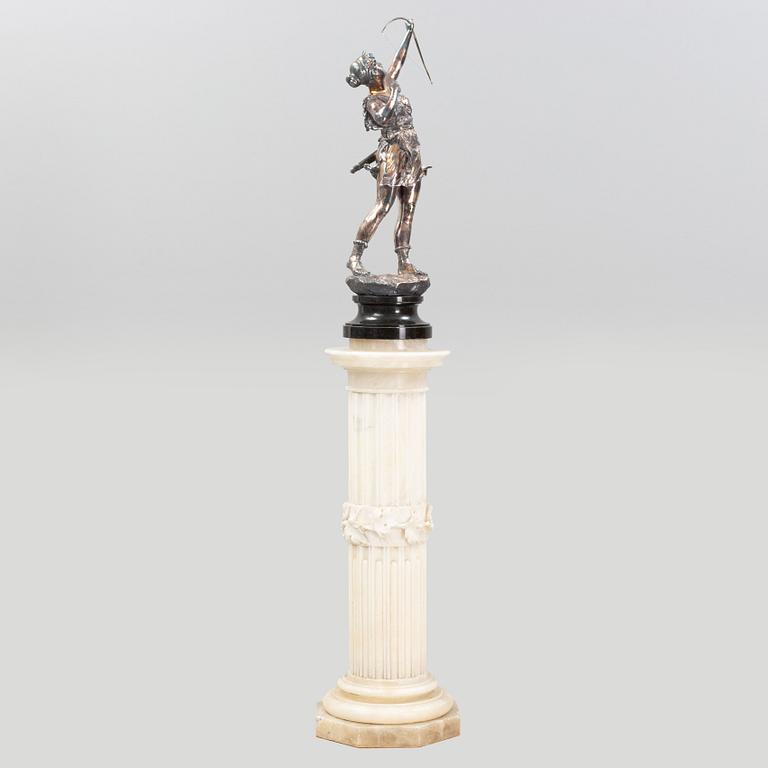A silver plated sculpture of Diana, early 20th Century.