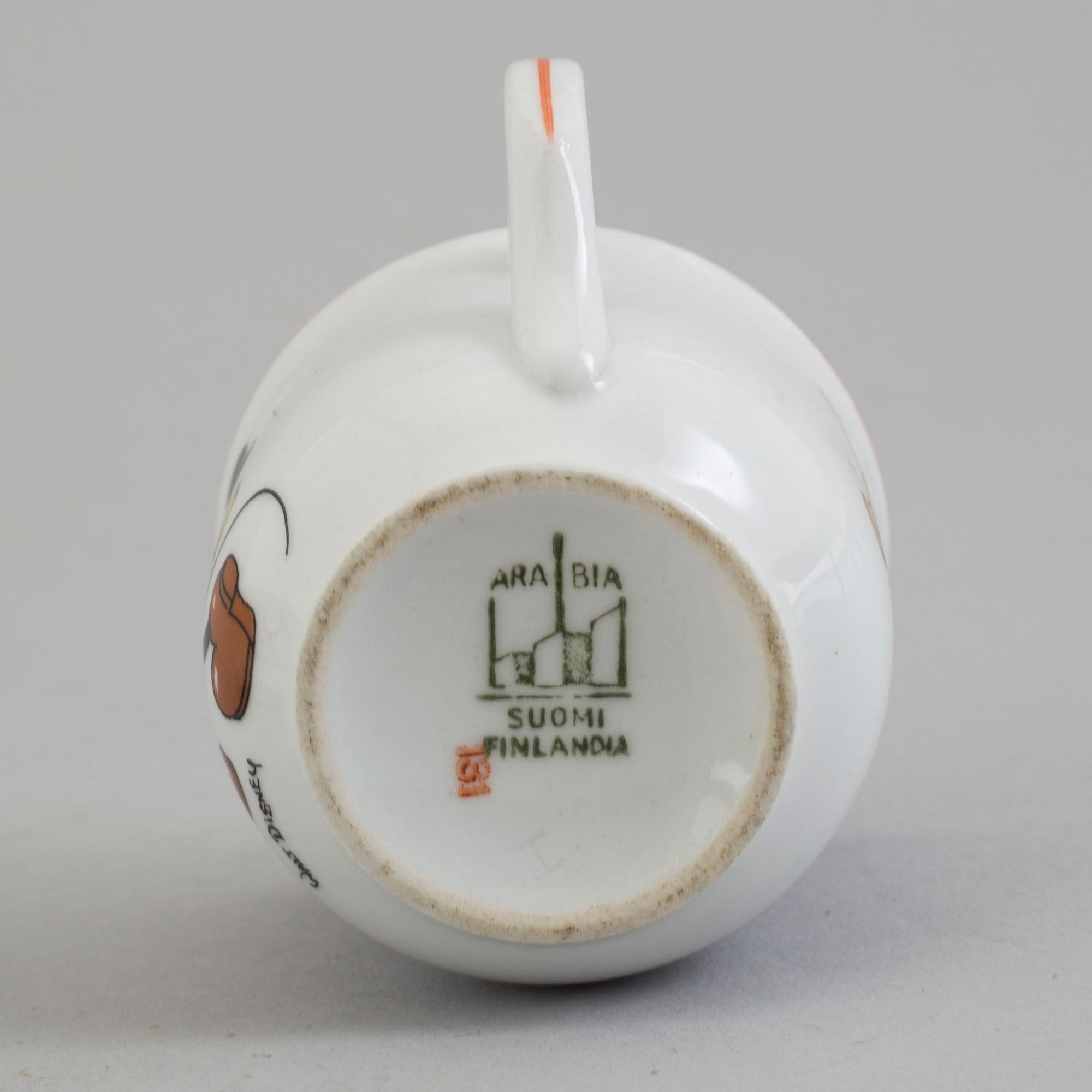 2 parts of 1932-49 children's porcelain cup and saucers by Arabia, Finland.