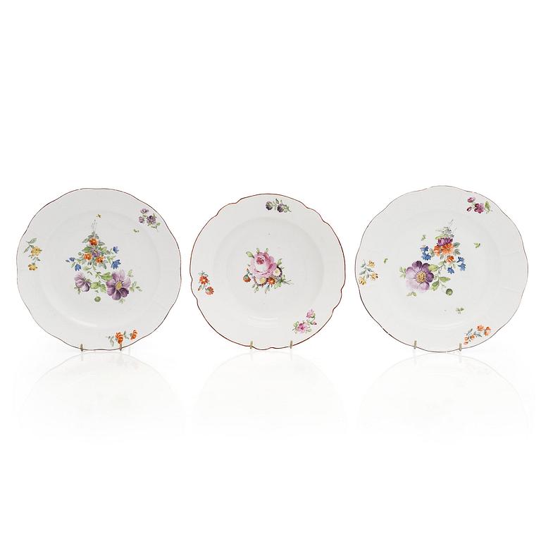 Three porcelain plates, by the Imperial Porcelain Factory in Saint Petersburg, period of Paul I 1796-1801.