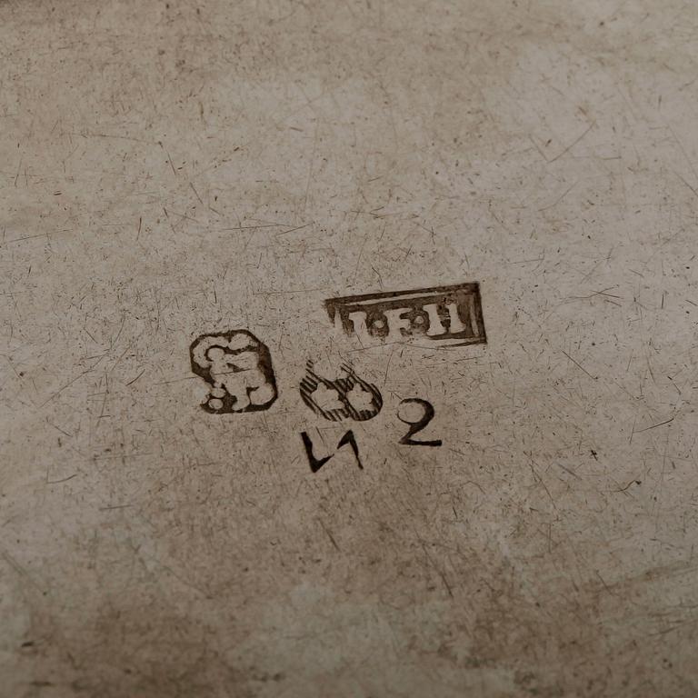 SOPPSLEV samt STRÖSKED, silver samt trä, Johan Fredrik Hollman, Skänninge, 1795, total vikt ca 180 gram.