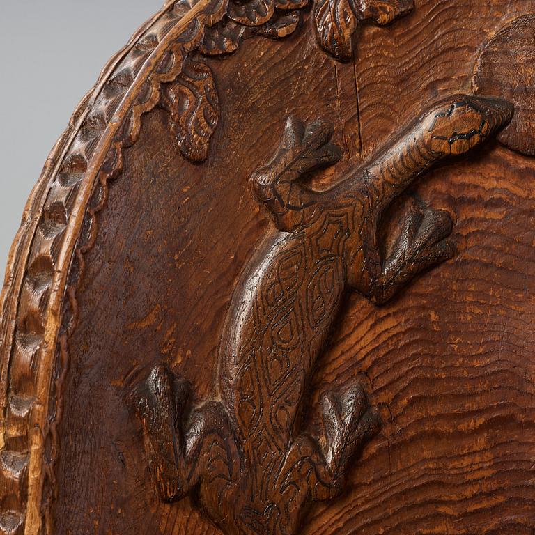 Knut Fjaestad, an Art Nouveau folk art sculptured pine chair, Sweden early 1900's.