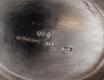 KAFFESERVIS, 4 del, silver, handsmide, tot vikt  1400 g. inkl trähandtag.