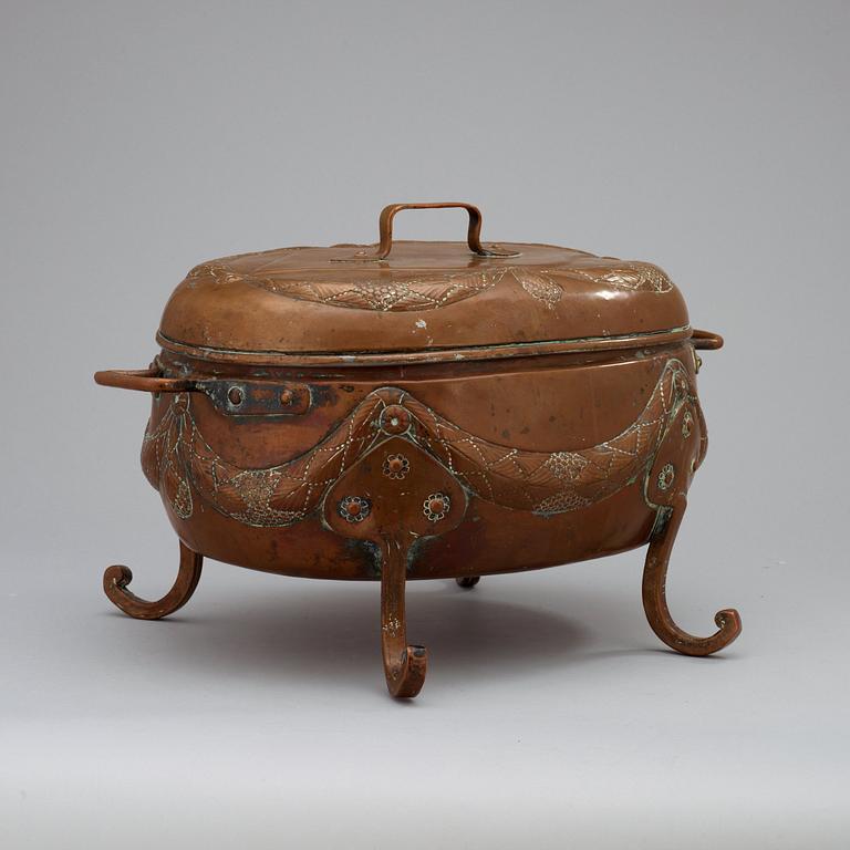 A Danish 18th century copper cauldron with cover.