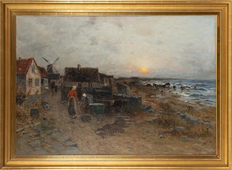 Wilhelm von Gegerfelt, Fishing Village with Women Cleaning Nets.