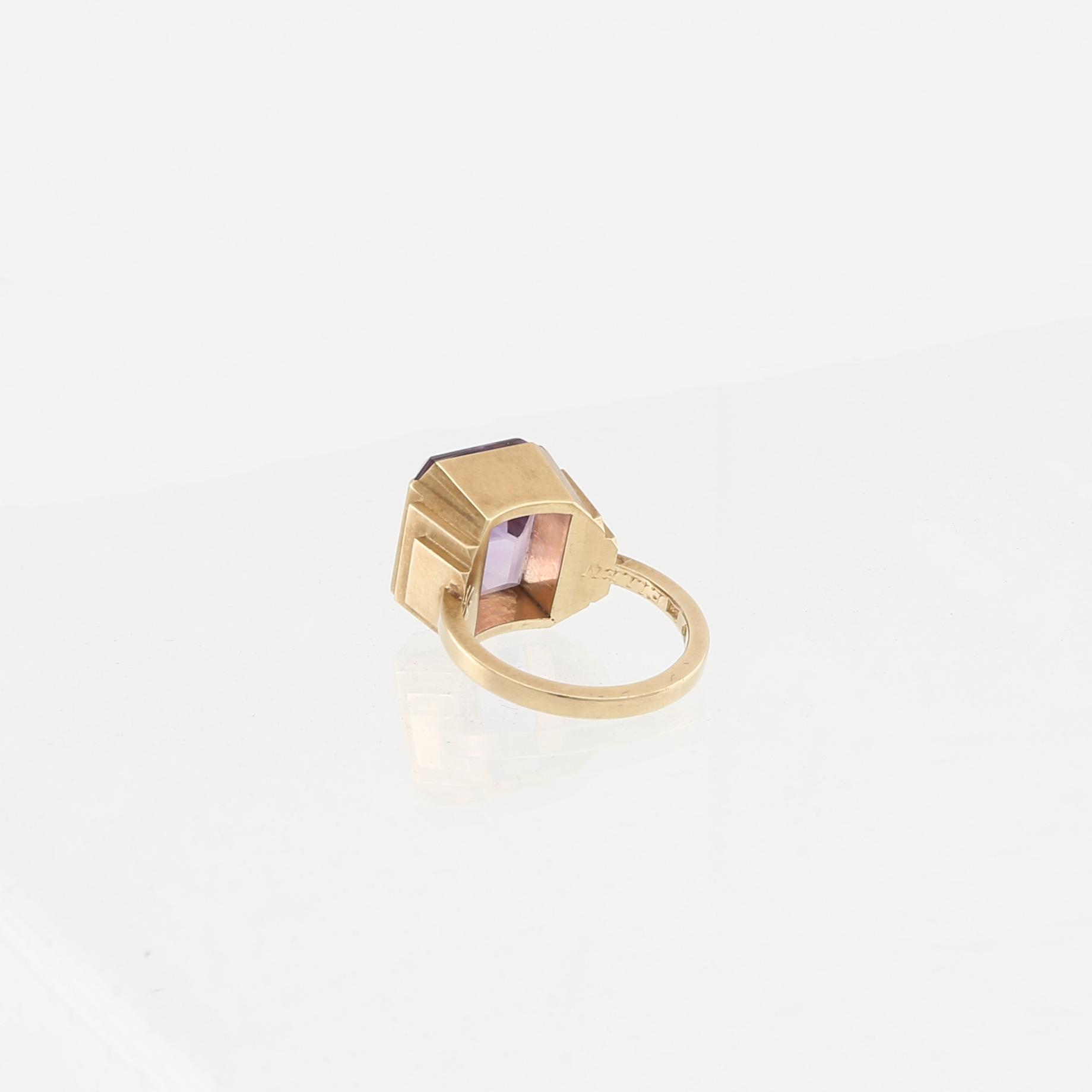 Wiwen Nilsson, ring 18K guld med en trappslipad ametist, Lund 1970.