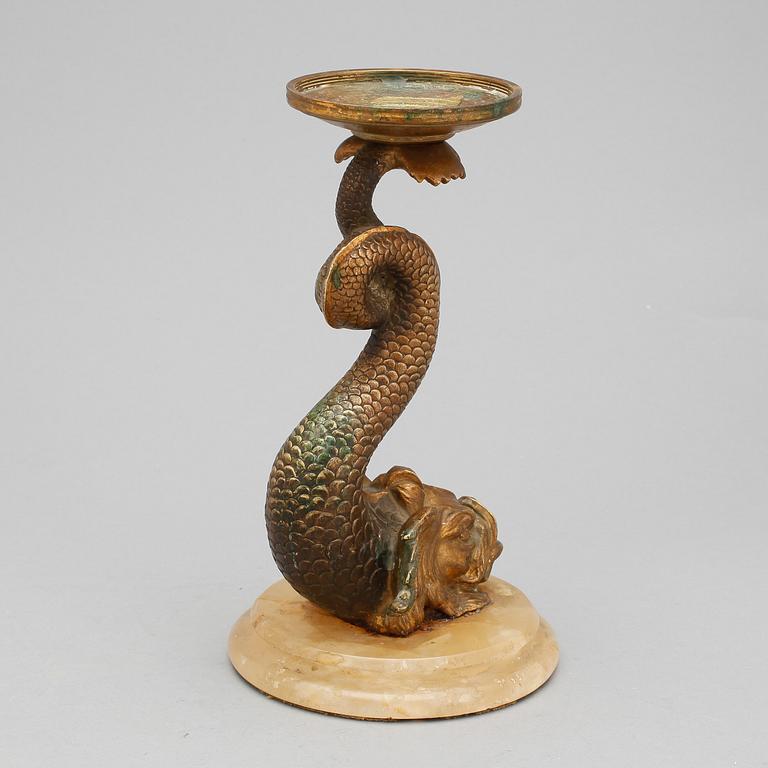 LJUSSTAKE, brons, alabaster, empirestil, sent 1800-tal.