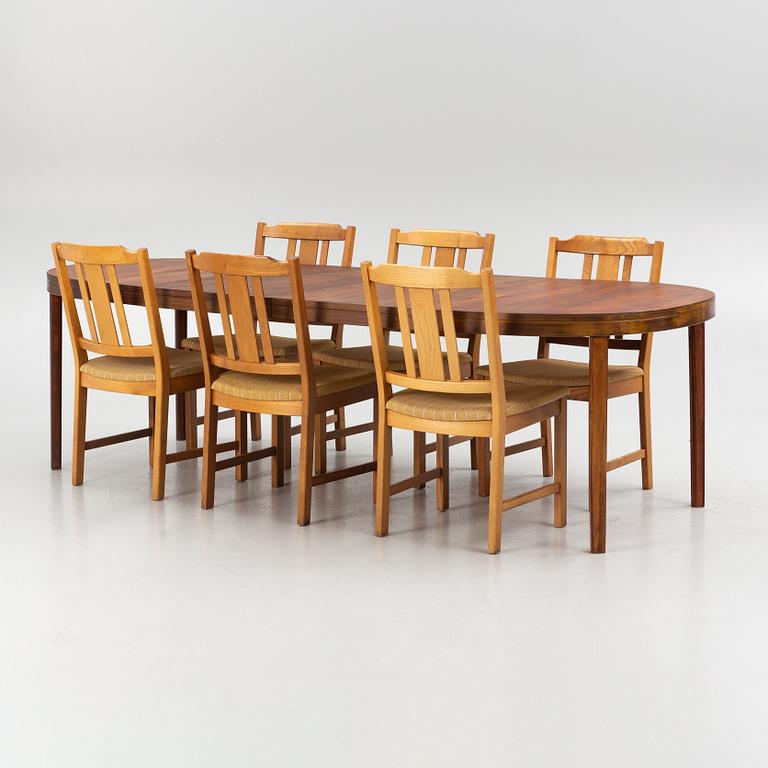 Dining table and chairs 6 pcs, Skaraborgs Möbler Tibro, second half of the 20th century.