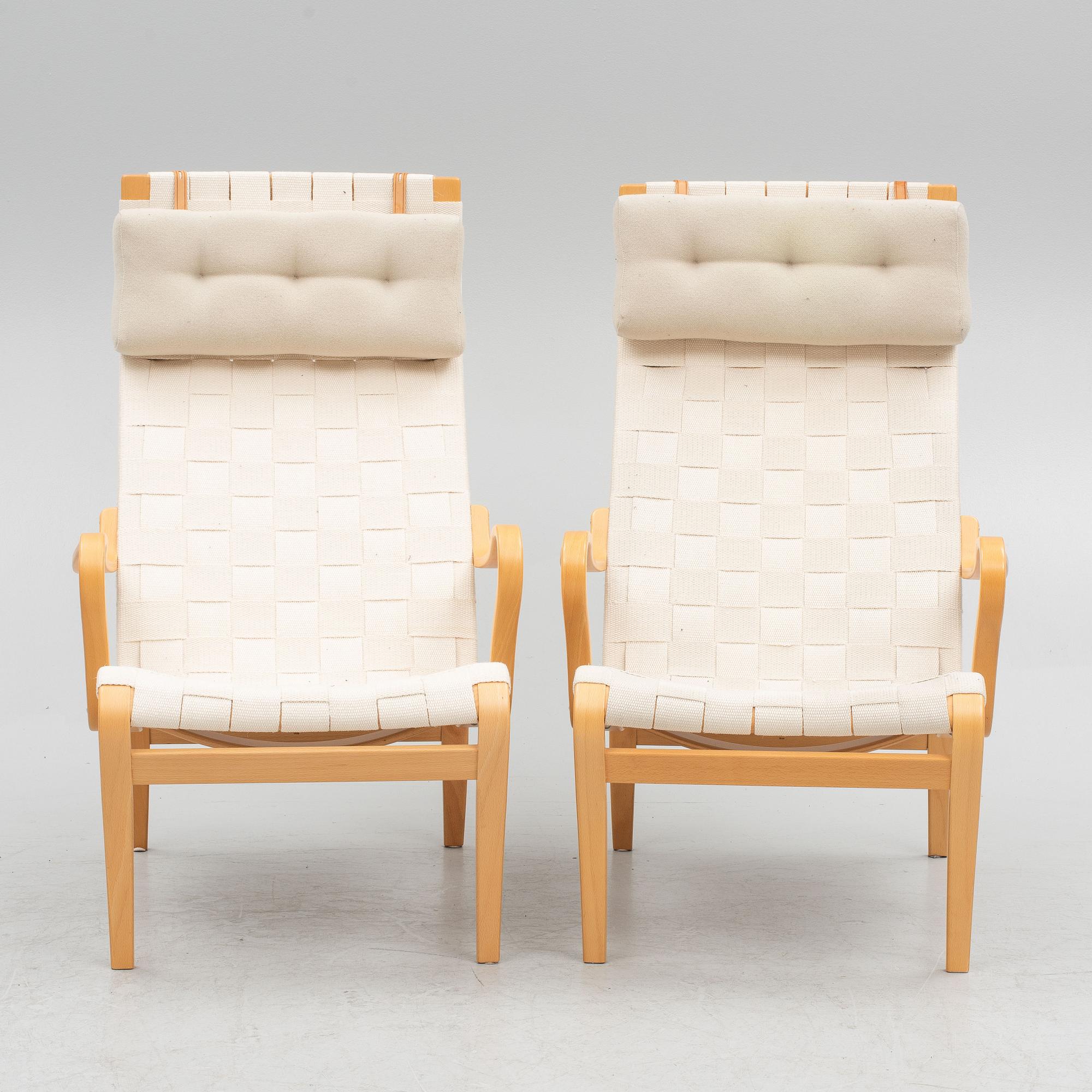 Bruno Mathsson, a pair of "Miranda" armchairs, Bruno Mathsson International, 1998.